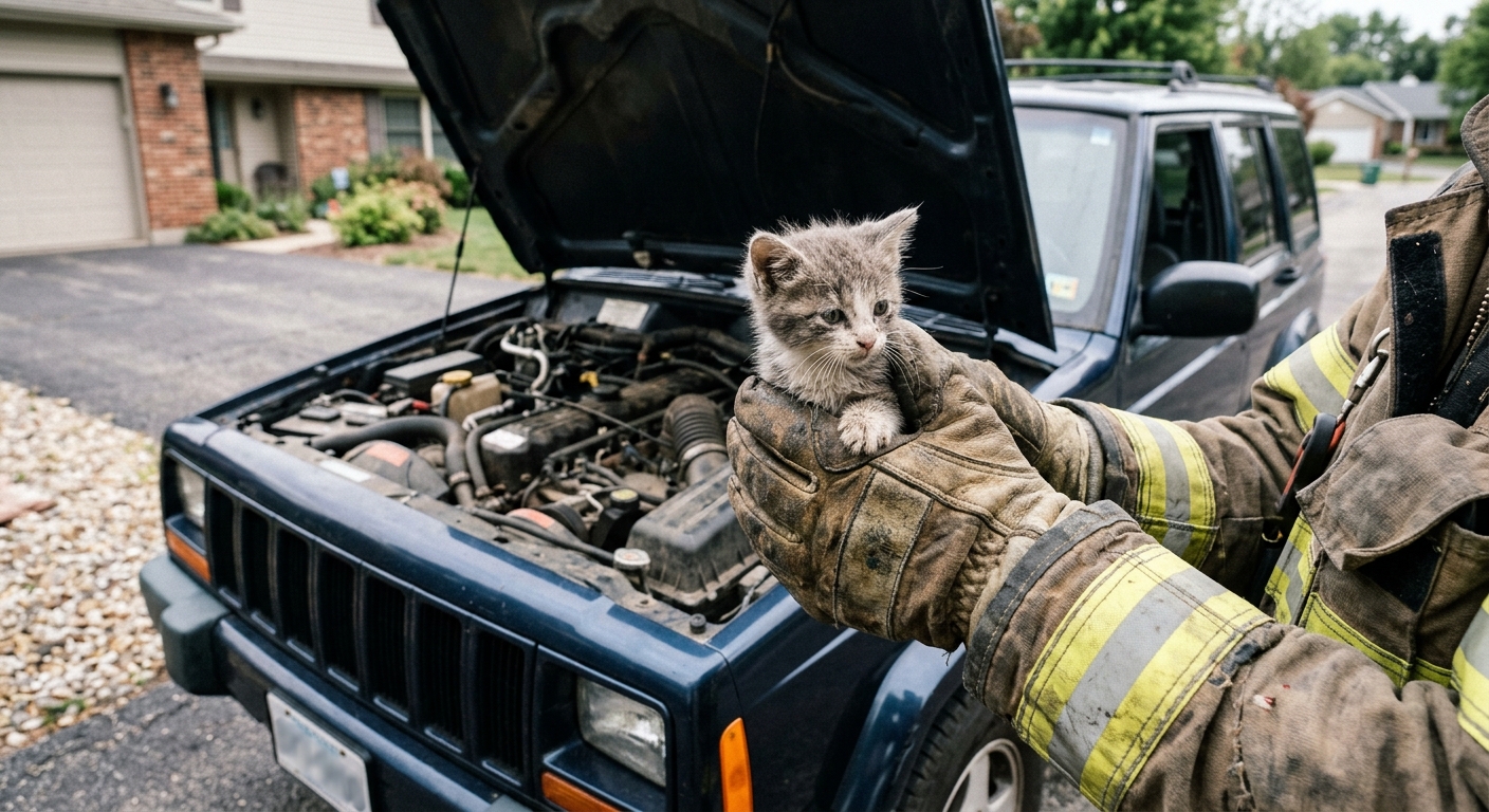 Firefighters in Indiana Successfully Complete Kitten Rescue from Vehicle Engine